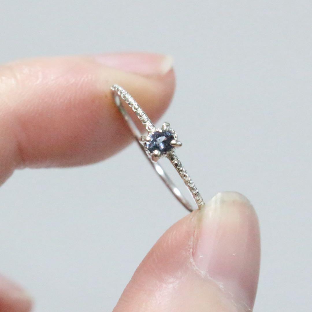 青紫色キラ✴︎カラーチェンジガーネット細身両サイドミル打ちシルバーリング11号