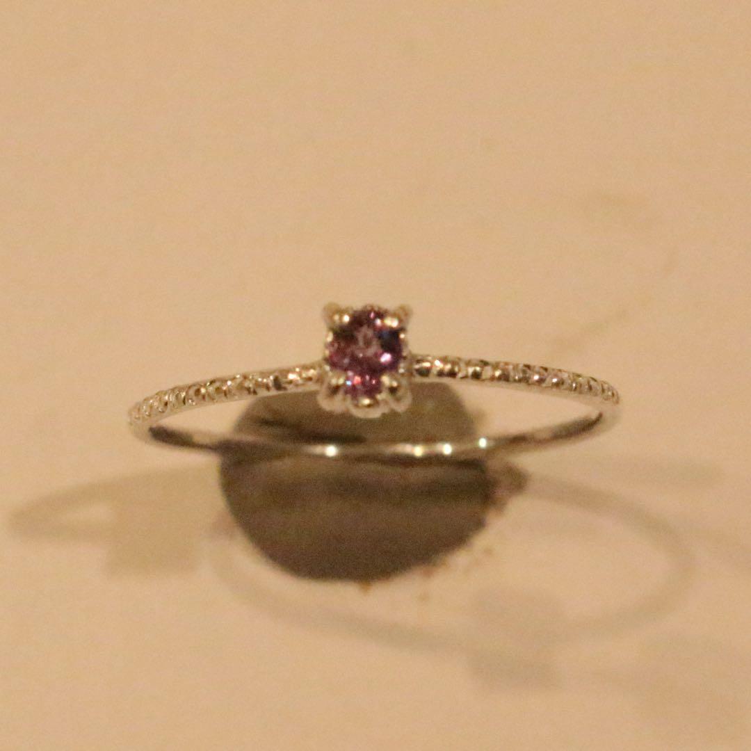 青紫色キラ✴︎カラーチェンジガーネット細身両サイドミル打ちシルバーリング11号