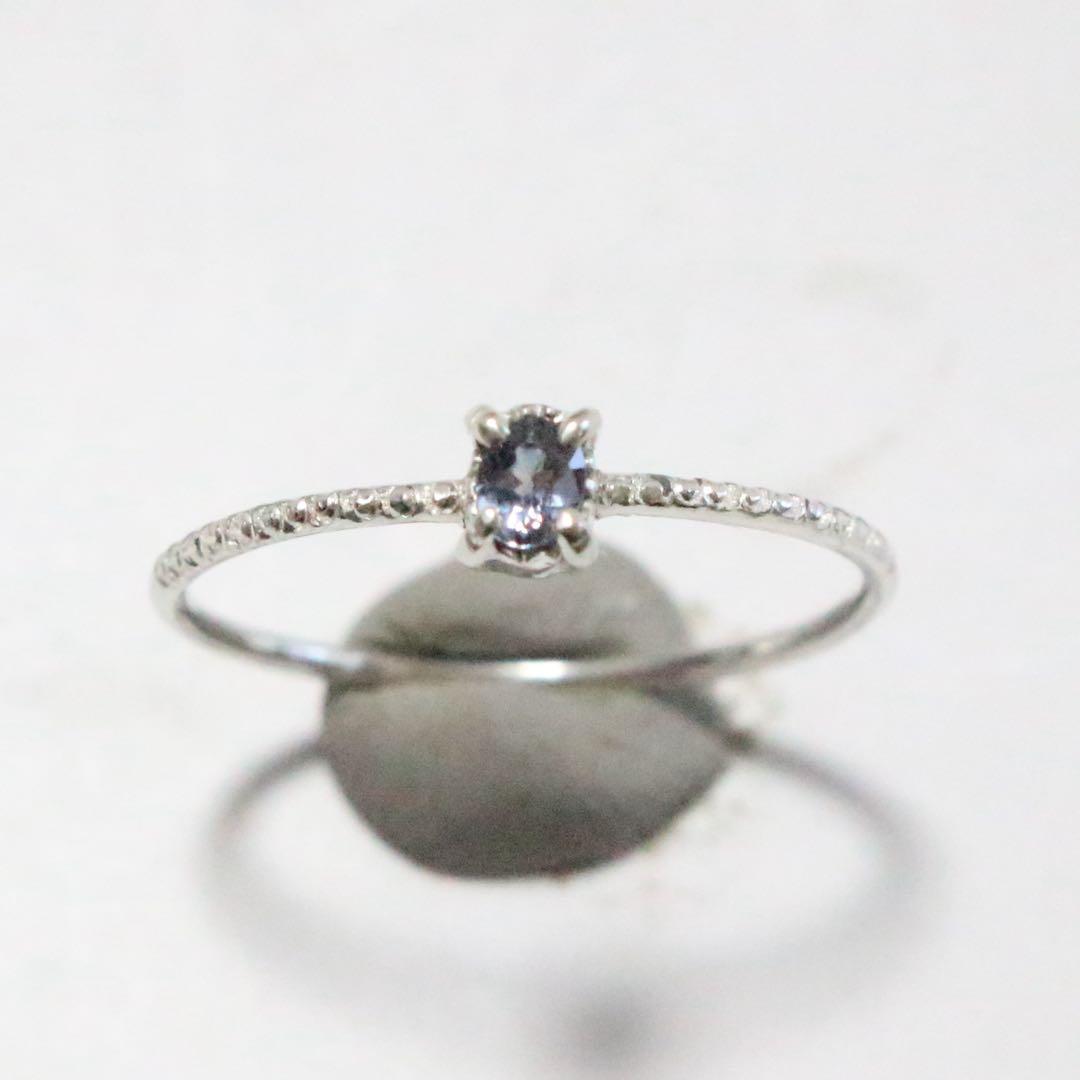 青紫色キラ✴︎カラーチェンジガーネット細身両サイドミル打ちシルバーリング11号