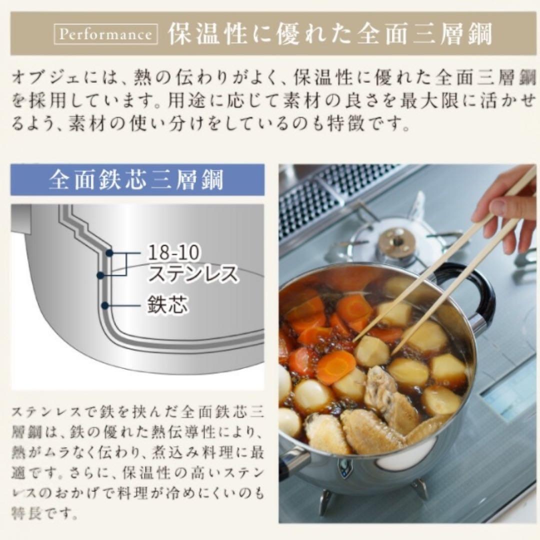 ★ももこ☆オブジェ 深型両手鍋　シチューポット 22㎝　スチームプレート付