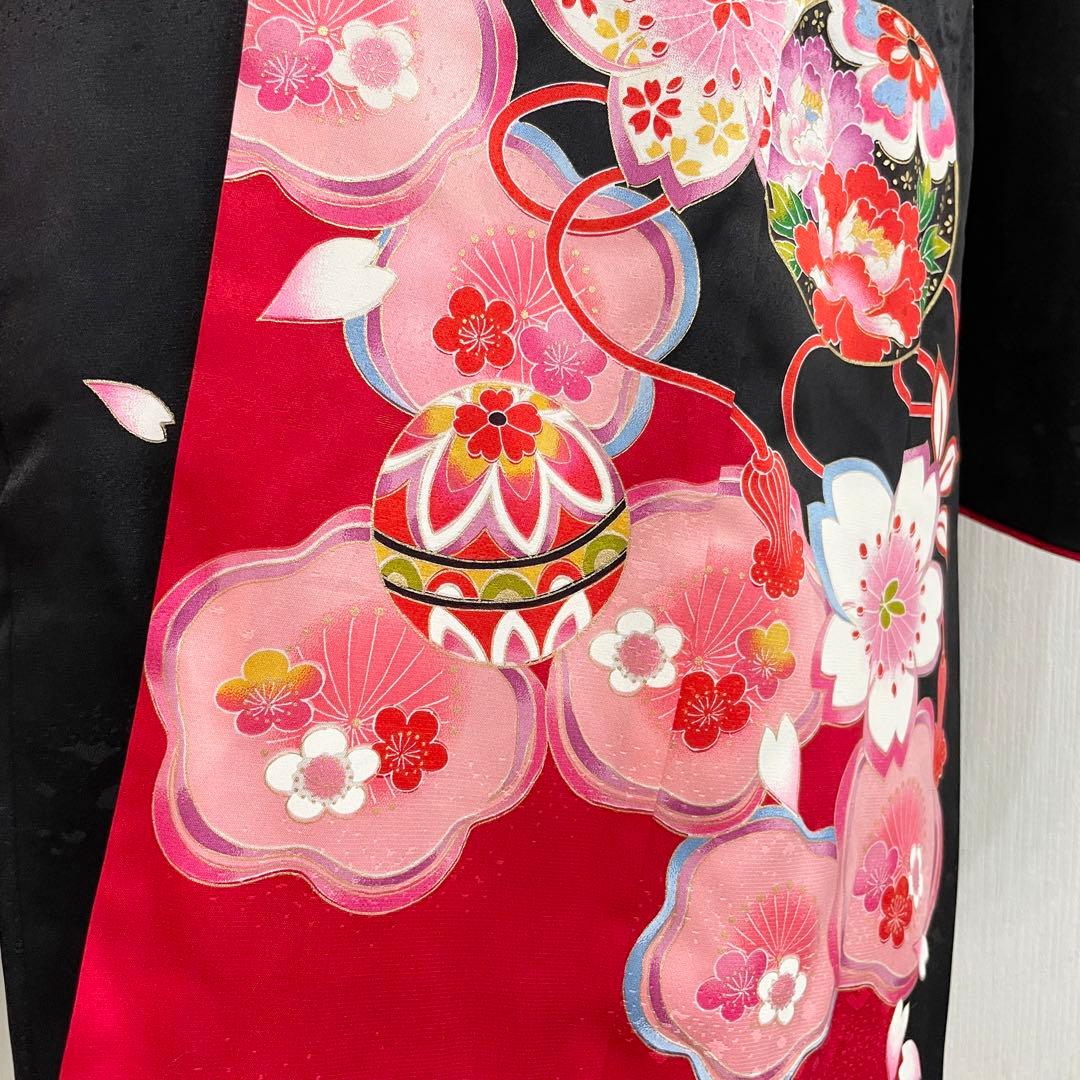 七五三 女の子 七歳用　正絹　綸子　古典柄　振袖　黒