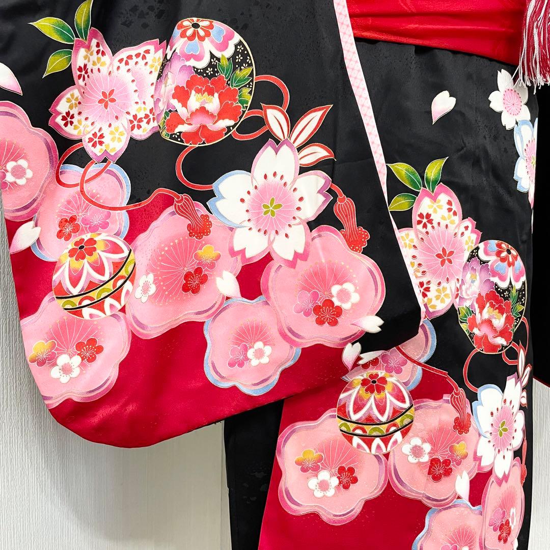 七五三 女の子 七歳用　正絹　綸子　古典柄　振袖　黒