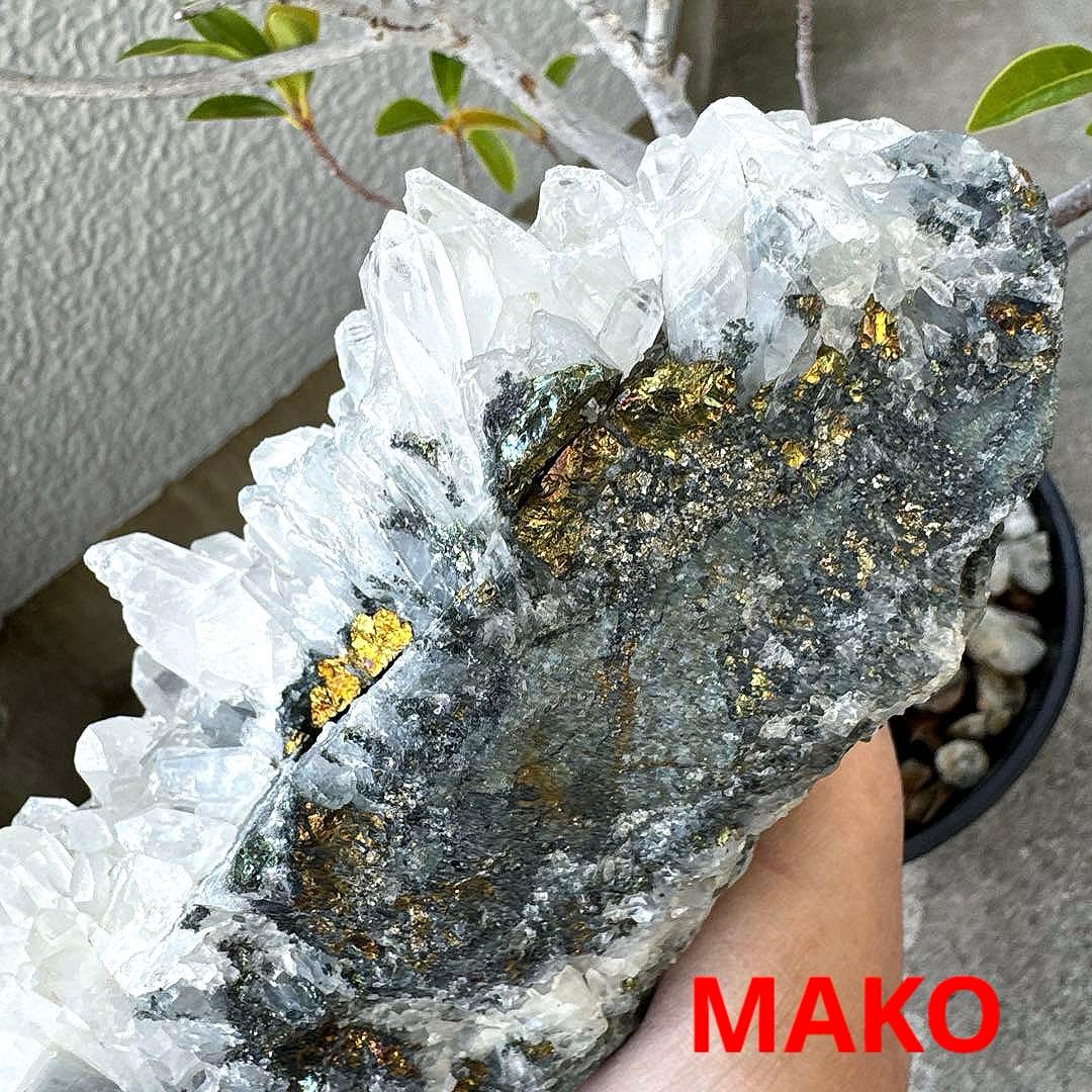M1859☆パイライト共生水晶クラスター2.8Kg☆尾去沢鉱山産☆N51001