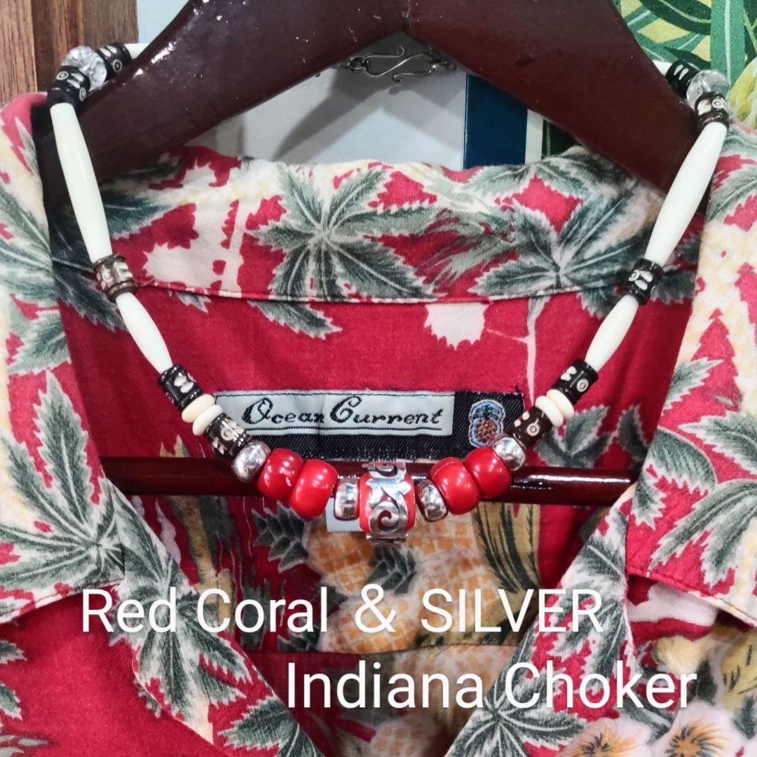 赤珊瑚と銀のインディアンチョーカー ハンドメイド作品