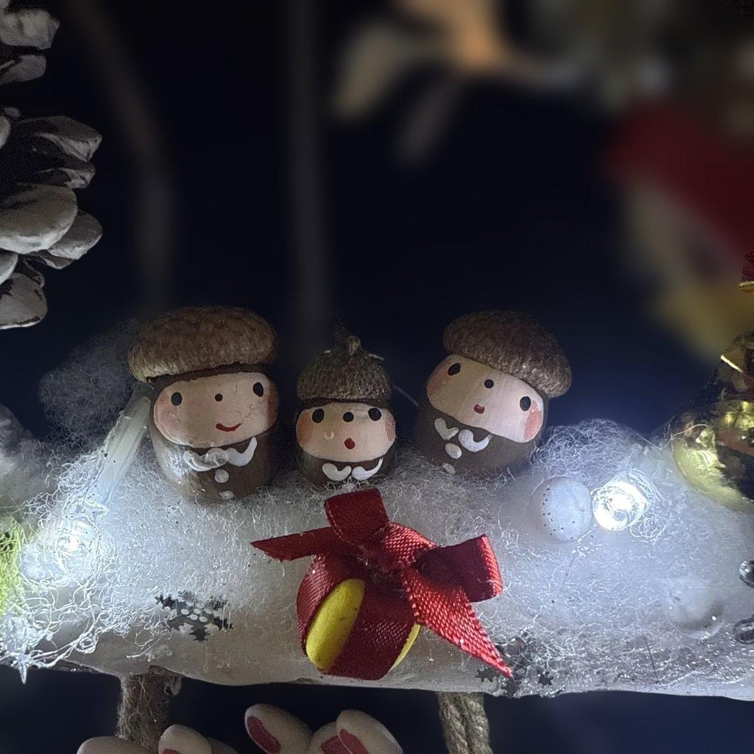 どんぐりアート♡トライアングルリース　ホワイトトレイン添え　ライト付き♡