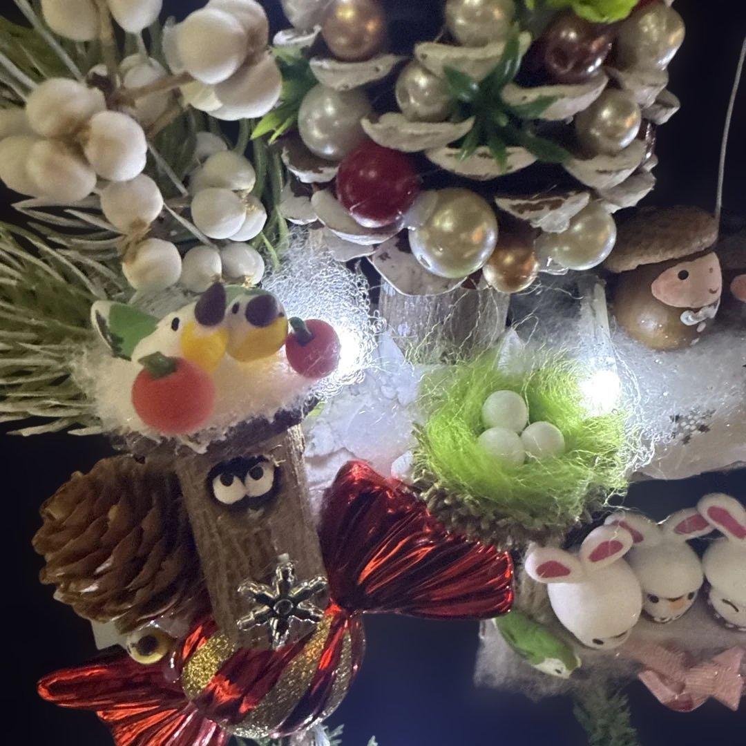 どんぐりアート♡トライアングルリース　ホワイトトレイン添え　ライト付き♡