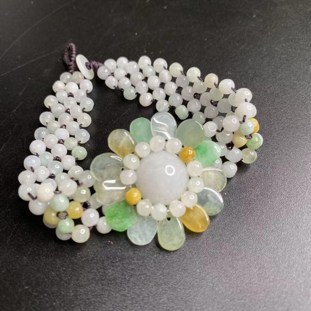 限定 正規品 レア物 超綺麗 特大花開富貴 A 貨氷種翡翠ブレスレット両面編み