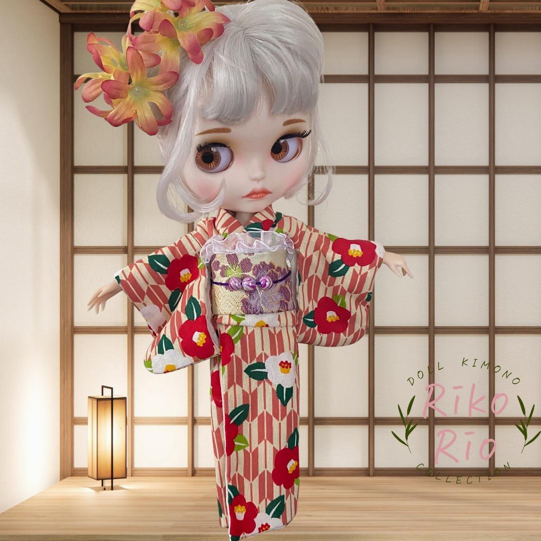 ブライス着物 浴衣☆椿柄浴衣セット【椿】