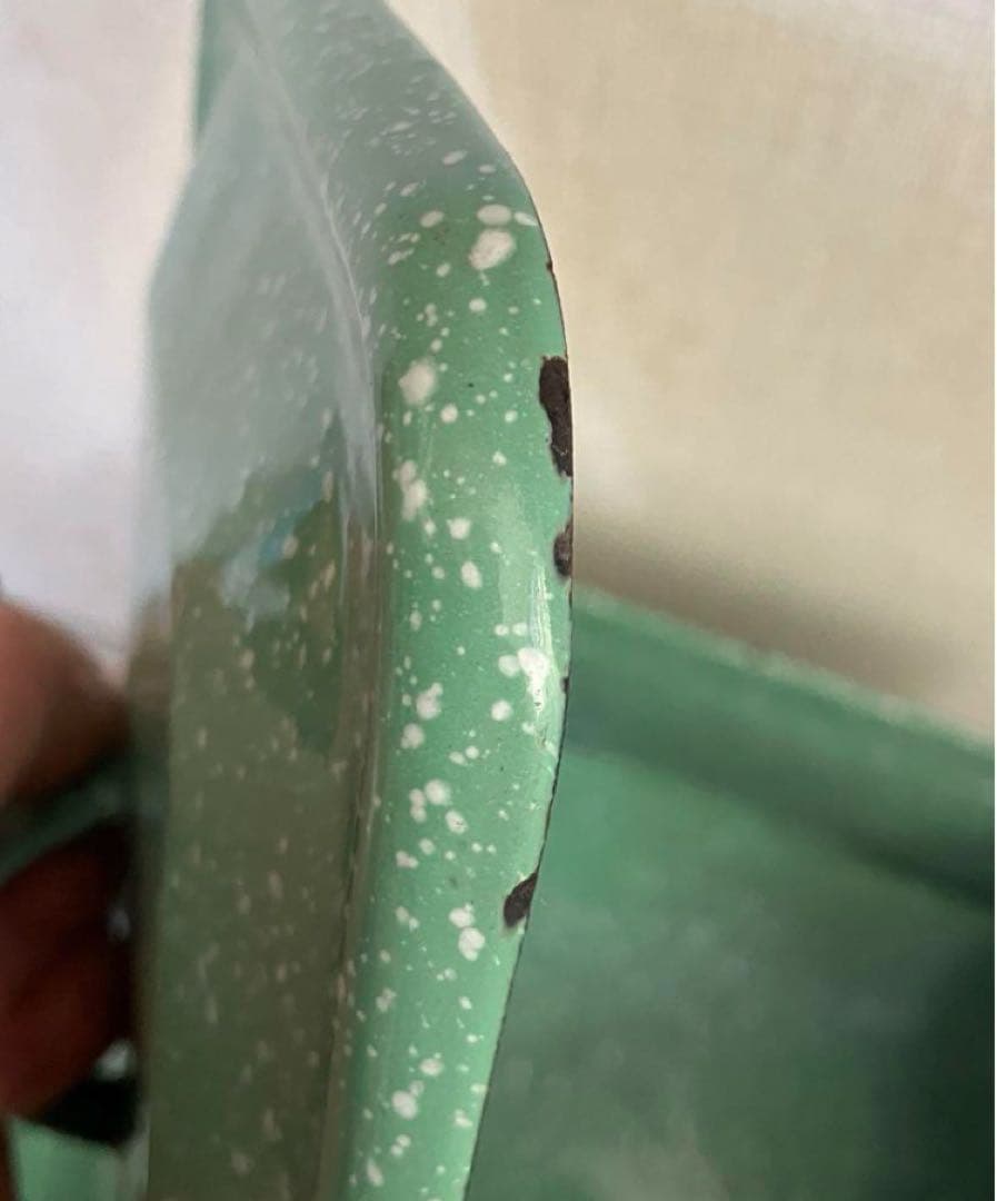 SALE 激レア　サイズ　アンティーク　ホーロー缶　ケーキ缶　グリーン