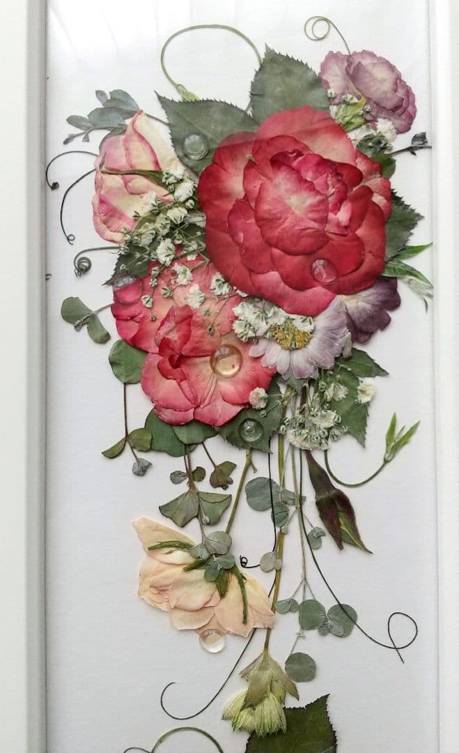 押し花アート✿バラの雫✿押し花額 ブーケ 額装 絵画 インテリア雑貨 アート