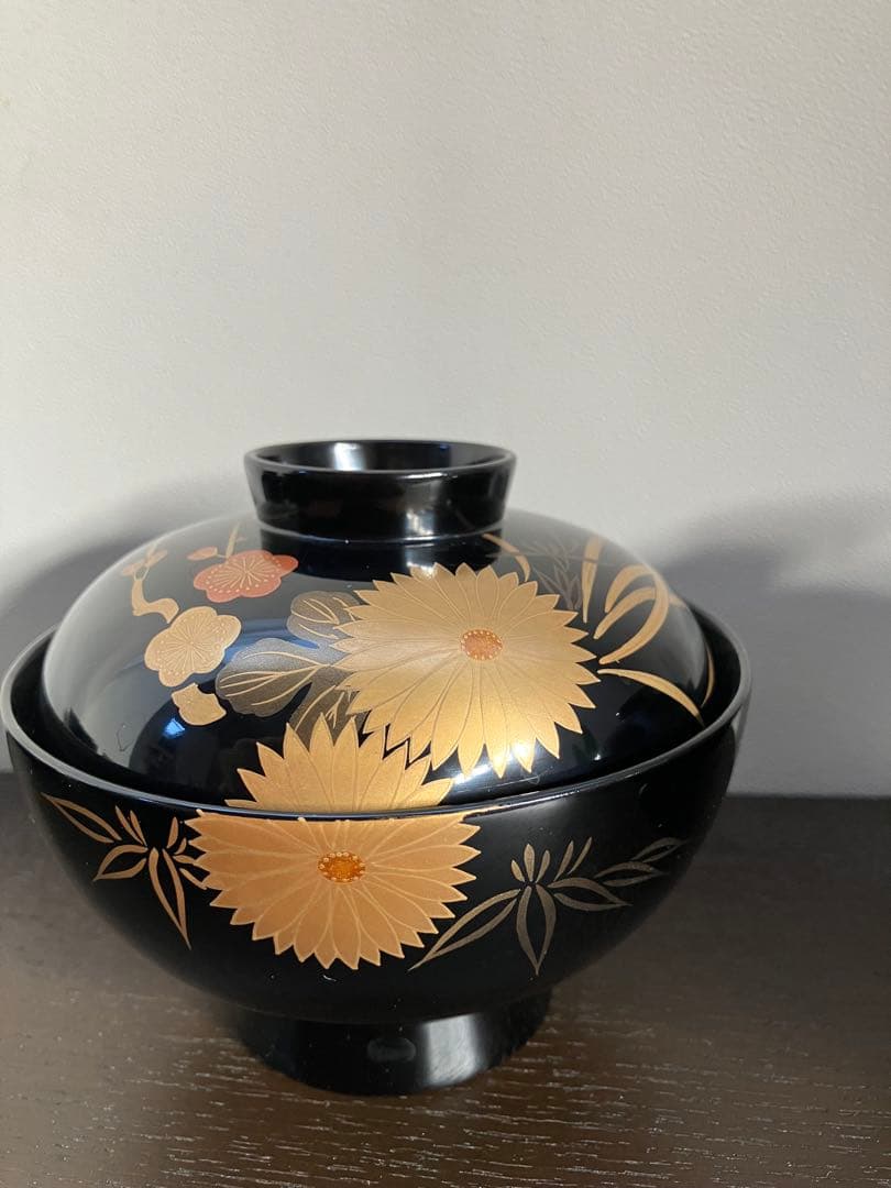 【極美品】漆器 蒔絵吸物椀 5客「高仙似四君子」本漆 72g軽量