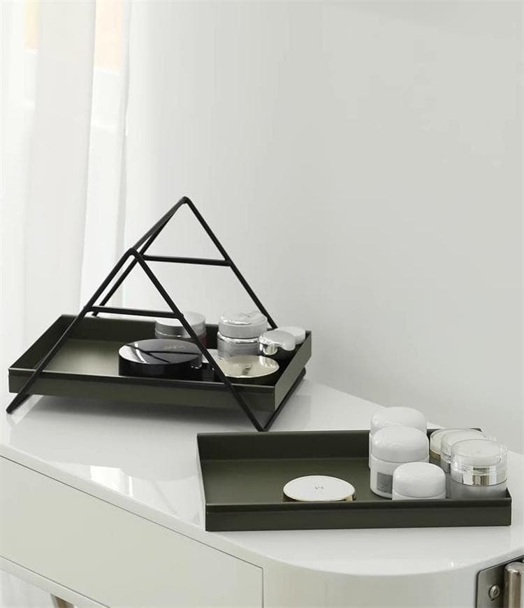 鉄製の２段トレー　引き出し可能　卓上ラック　キッチンラック　カーキグリーン　収納