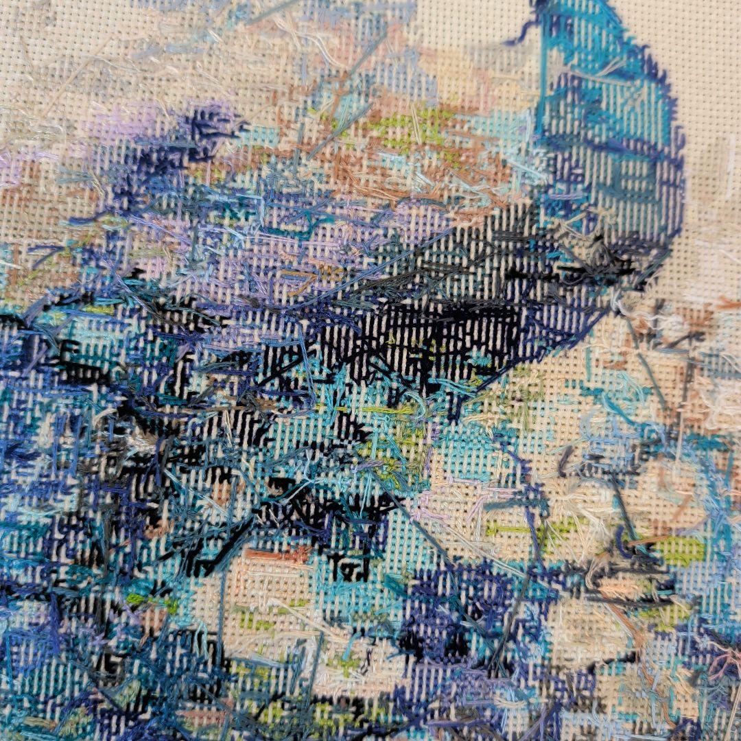 ハンドメイド　クロスステッチ完成品　クジャク　刺繍