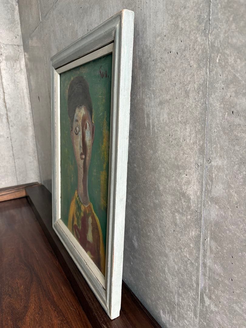 竹中三郎　油絵「子供」　額入　出品作品