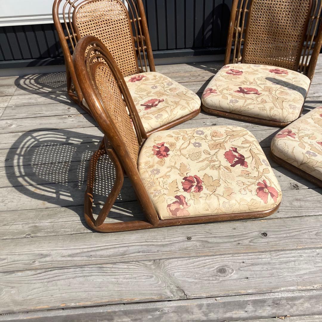 昭和レトロ コスガ家具 花柄ラタン座椅子 ラタンチェア 4脚セット 古家具