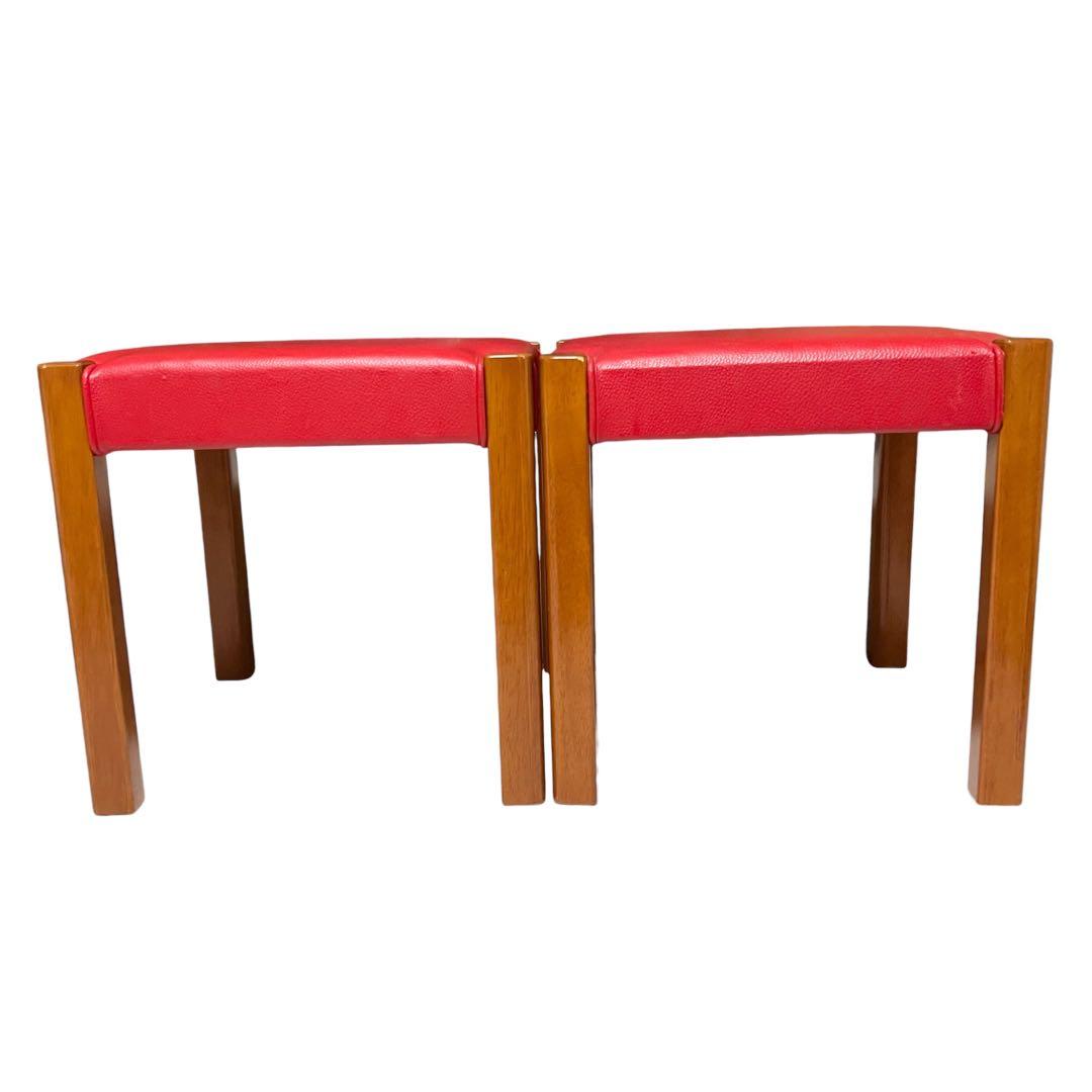 【良品】 木製スタッキングスツール4脚セット ① 赤座面 北欧 カフェチェア