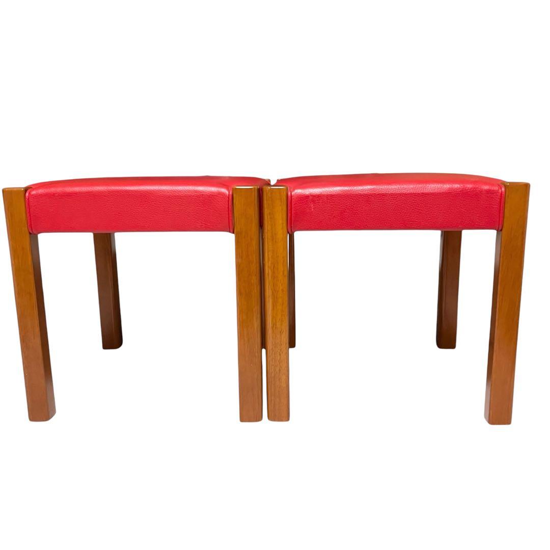 【良品】 木製スタッキングスツール4脚セット ① 赤座面 北欧 カフェチェア