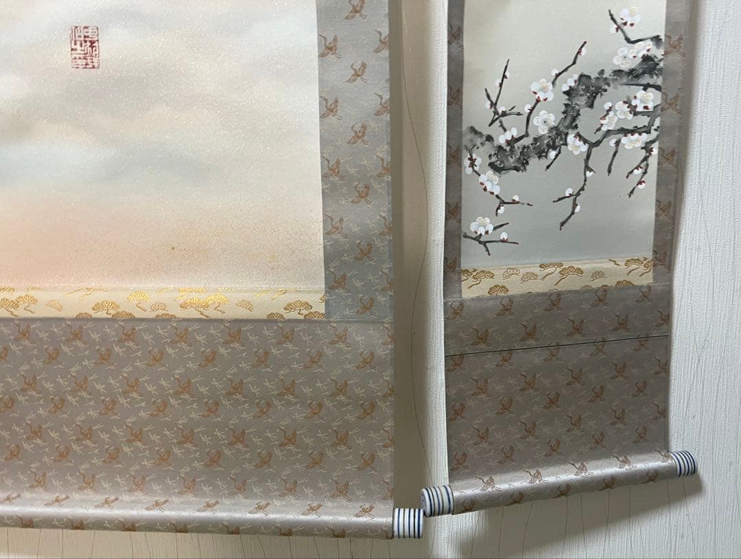 掛け軸　中村祥仙 ［黎明三友図』］三幅対 共箱 お祝い 正月掛軸 ！