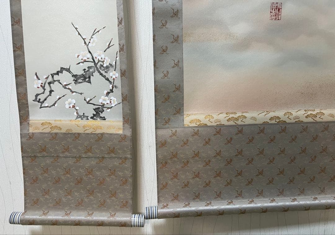 掛け軸　中村祥仙 ［黎明三友図』］三幅対 共箱 お祝い 正月掛軸 ！
