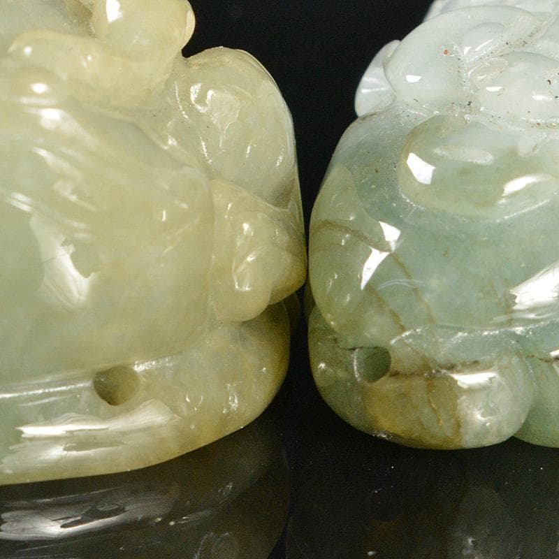 中国　玉石翡翠玉彫刻　とうもろこし　蛙など　根付　玉器　4点　C　R6172