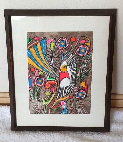 【匿名配送】 メキシコ　アート　アマテ紙　ヴィンテージ　鳥　絵画　民芸品