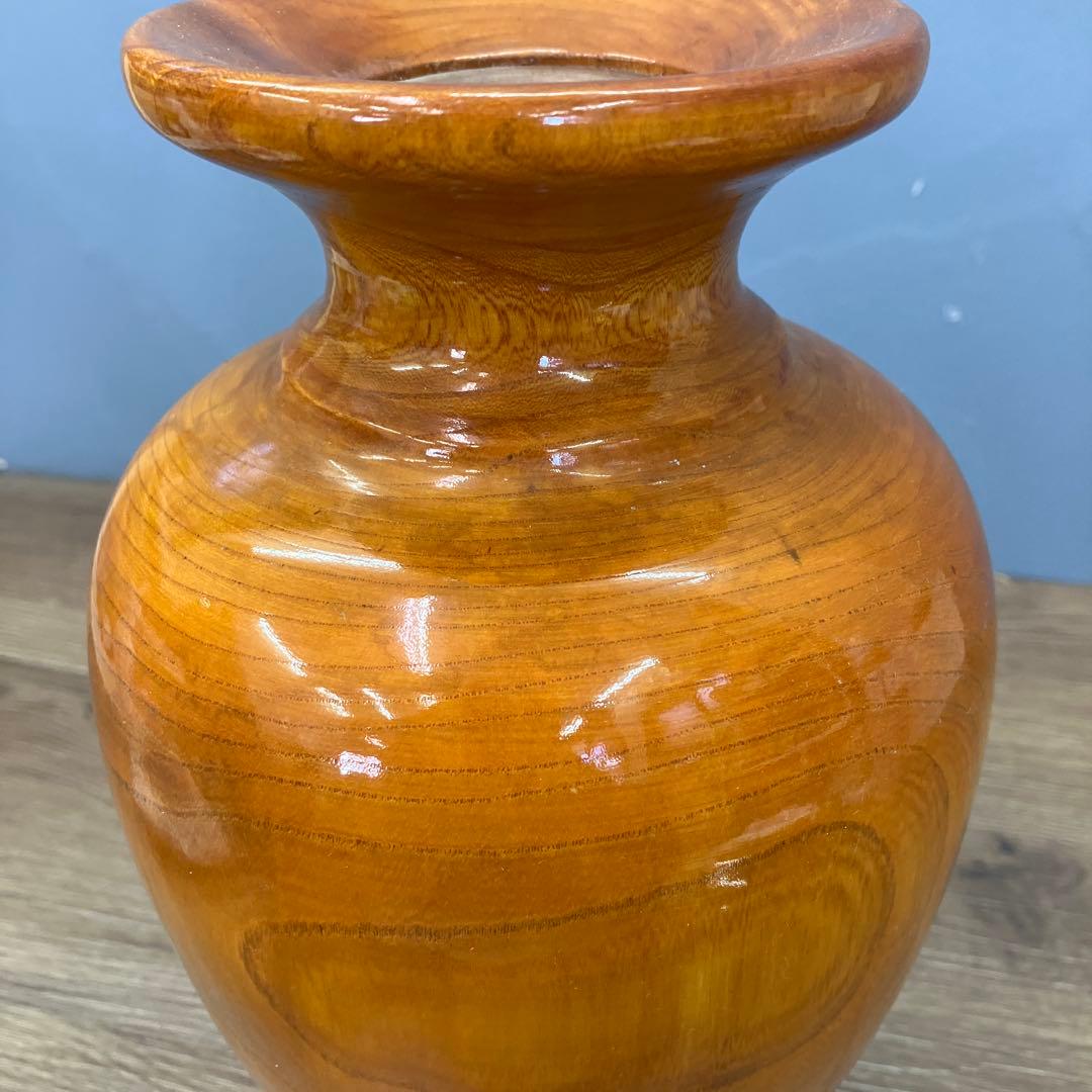 4F 銘木 工芸品 木製花瓶 壺 杢目 縁起物 還暦祝 熊谷吉雄 銘あり