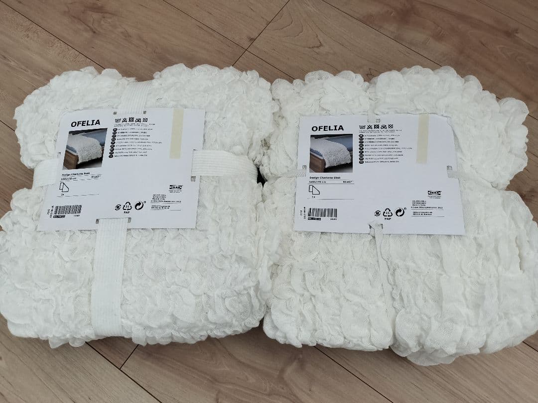 IKEA　OFELIA　オフェーリア　ホワイト　白　2枚セット　カバー　毛布