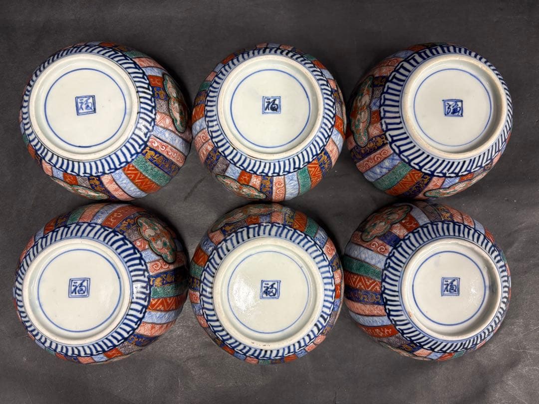 伊万里　色絵　菊型　輪花型　三つ鉢　小6セット