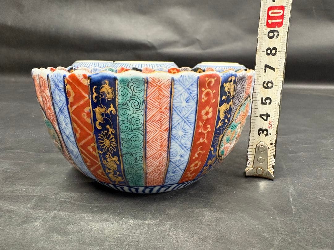 伊万里　色絵　菊型　輪花型　三つ鉢　小6セット
