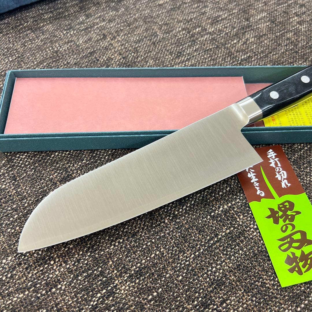 ★新品送料込堺源吉モリブデン鋼三徳包丁180mm本割込口金付本通し両刃