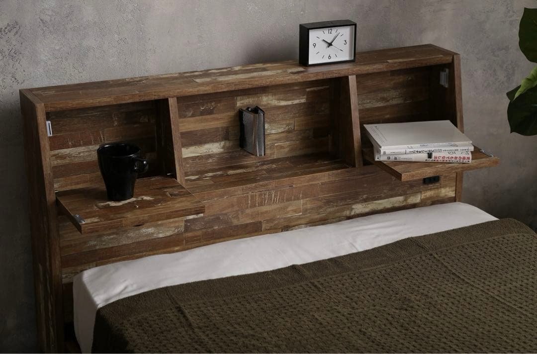 【送料無料】ダブルベッド フレーム&マットレス付き コンセント 収納 読書灯付き