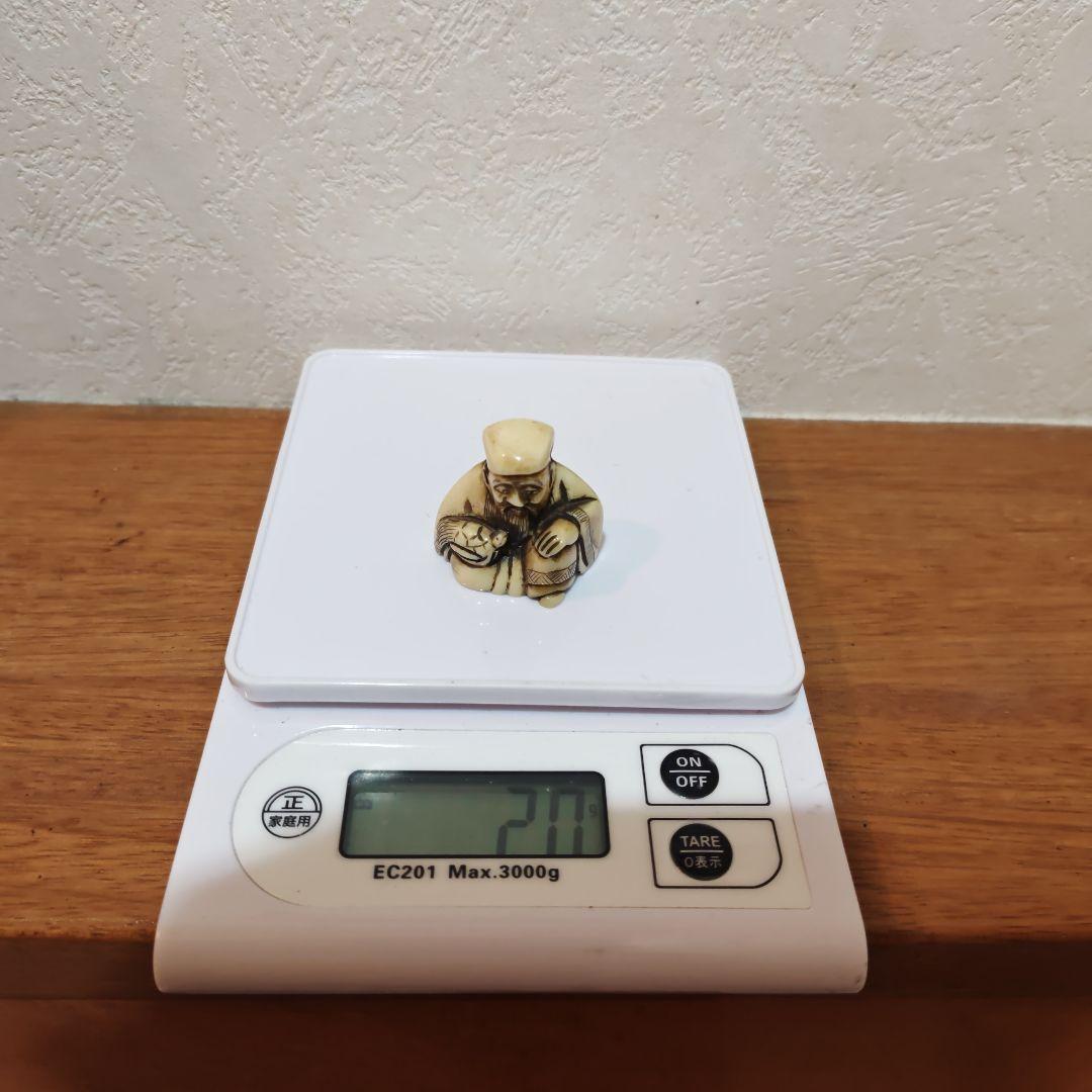 時代提物 根付 天然素材 在銘【亀仙人】高3.6cm幅3.5cm重20ｇ☆縁起物