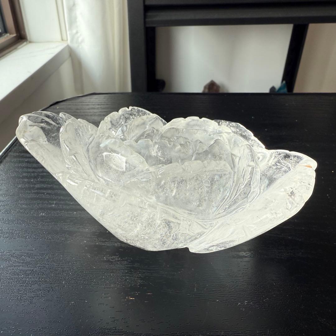 天然石水晶のお花　置物　彫物NO.121013