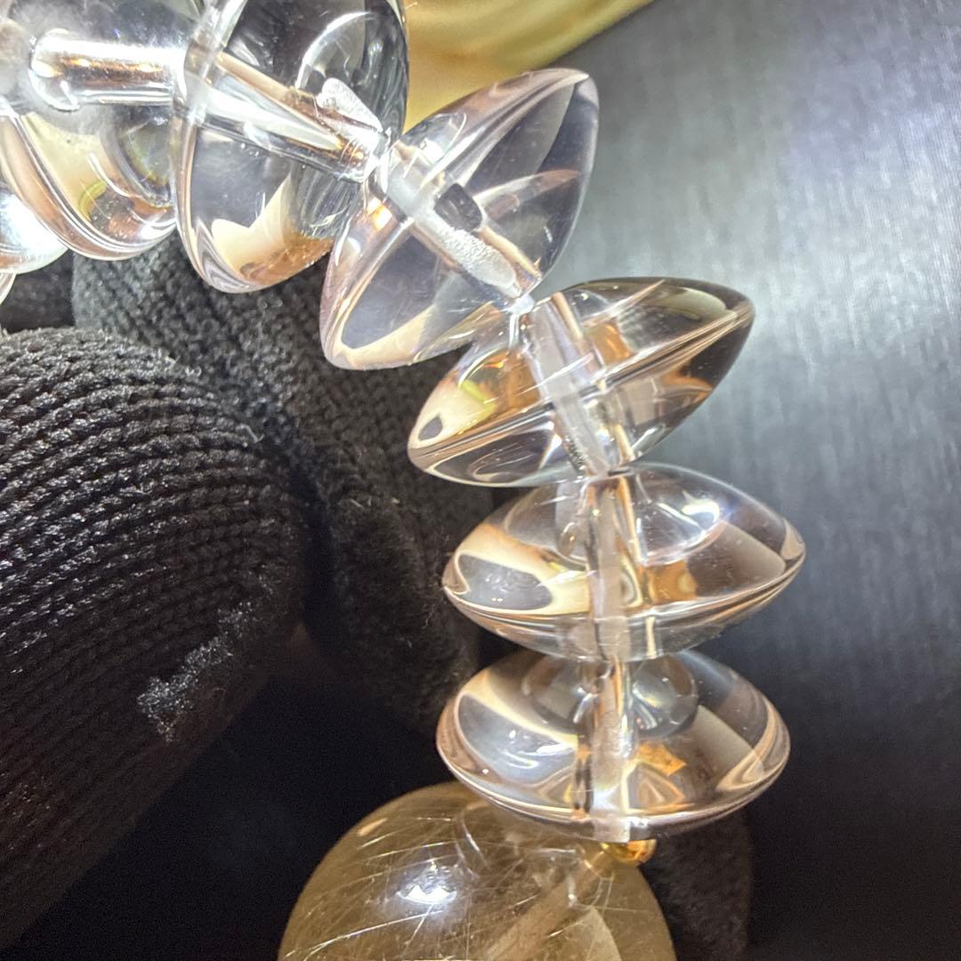 高透明水晶×ゴールドルチルクォーツ17mm 大玉 18kロンデル