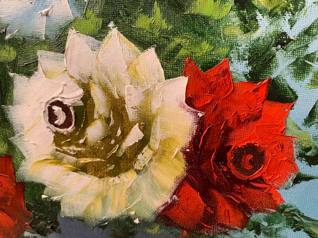 【値下げ】【油絵】 油彩画　肉筆　渡辺政己　バラ　薔薇