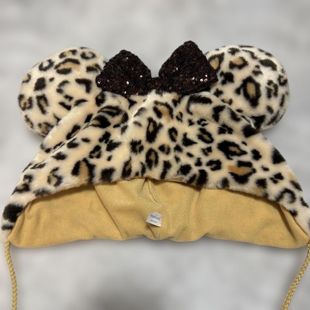【ミッキー型ヒョウ柄】ファンキャップピンク系・ブラウン系　美品！