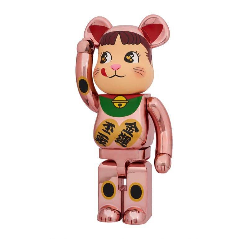 BE@RBRICK 招き猫 ペコちゃん 金運 ダブル小判 桃金メッキ 1000％