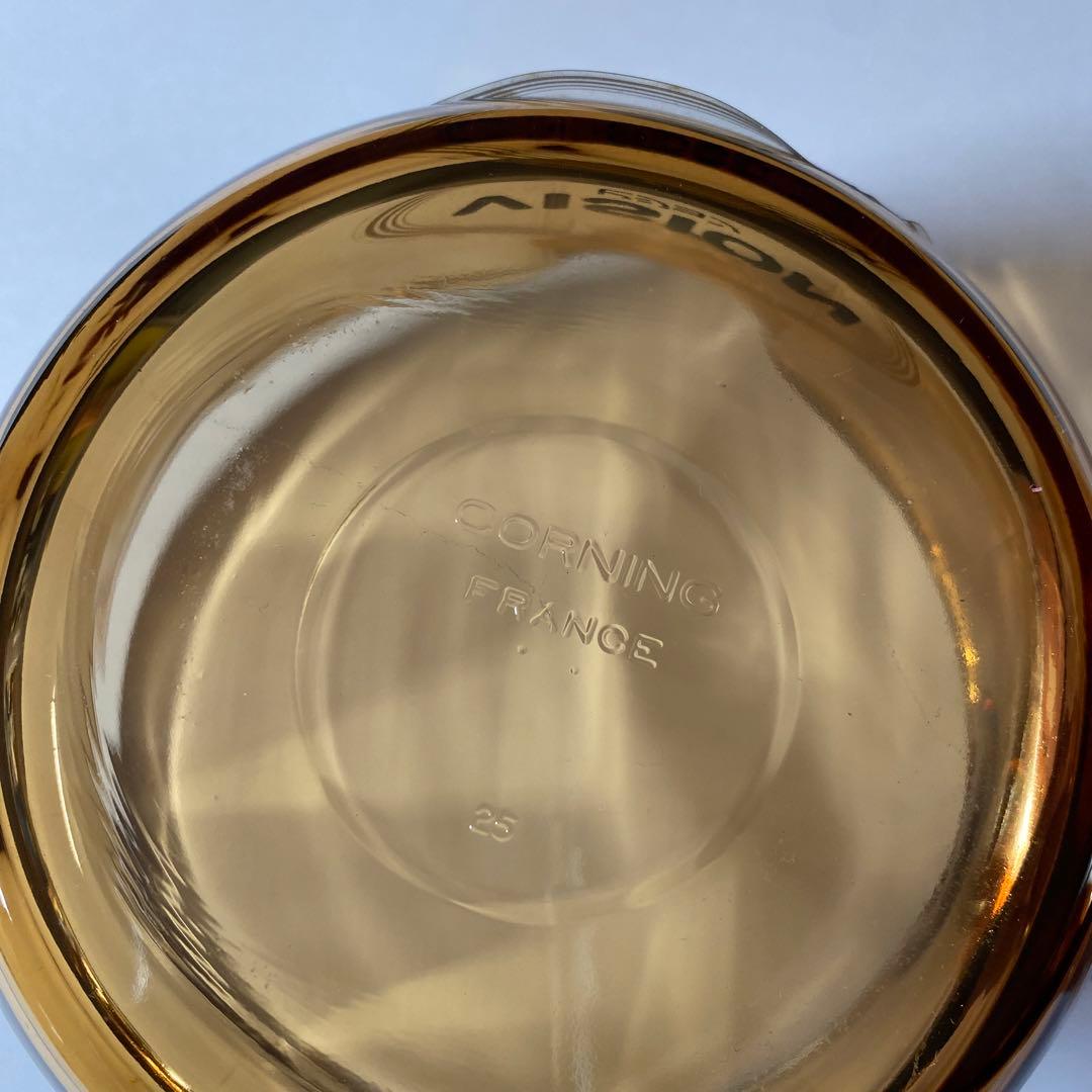 未使用　ビジョン 両手鍋＆片手鍋　アンバー　ガラス 蓋付き　レトロ