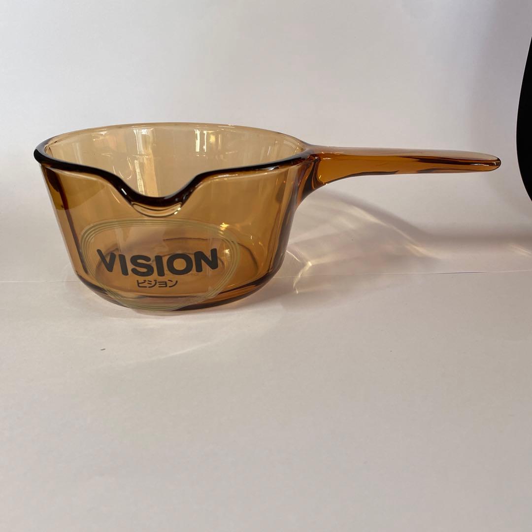 未使用　ビジョン 両手鍋＆片手鍋　アンバー　ガラス 蓋付き　レトロ