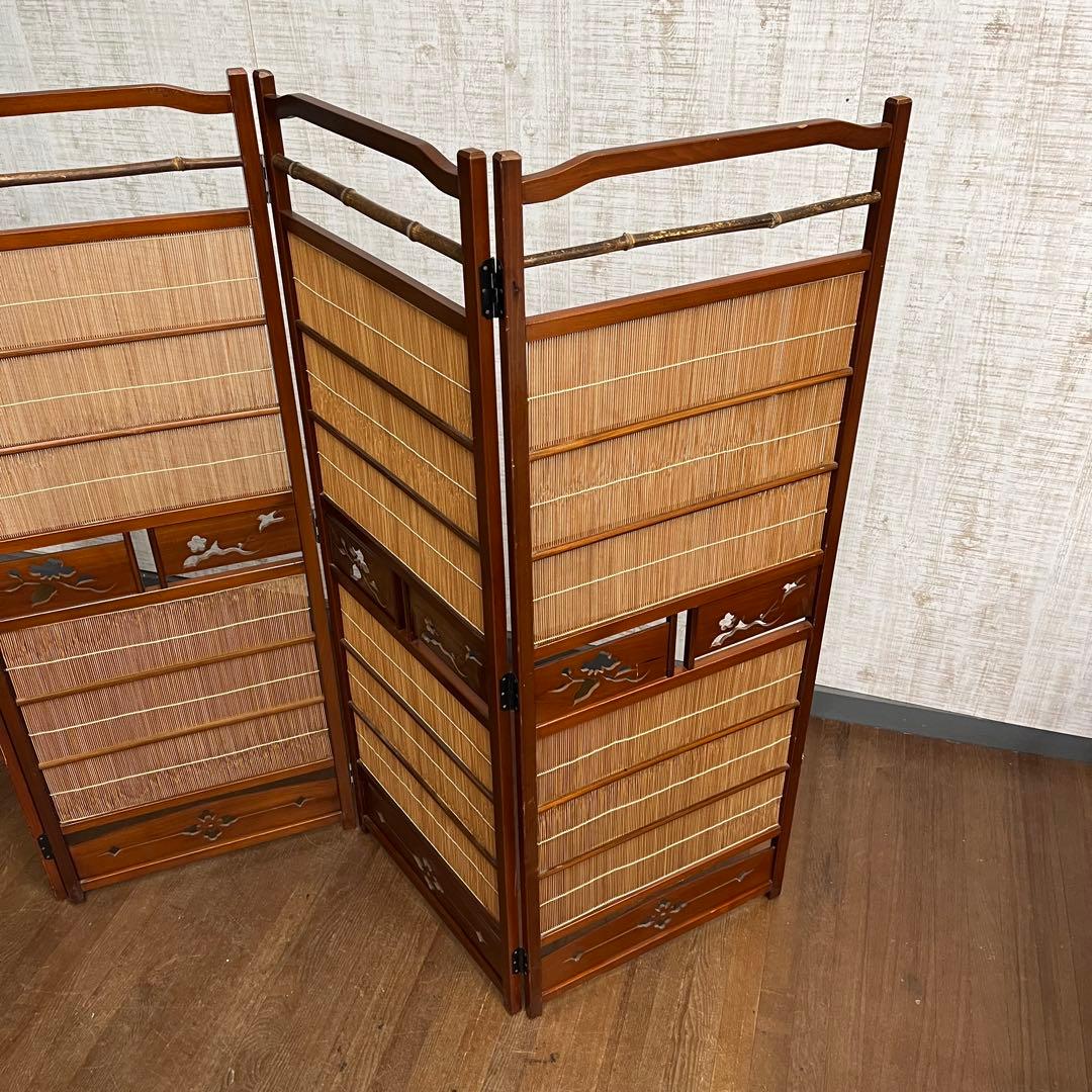 【アンティーク】昭和レトロ 4連 衝立 パーテーション 透かし彫り 古道具