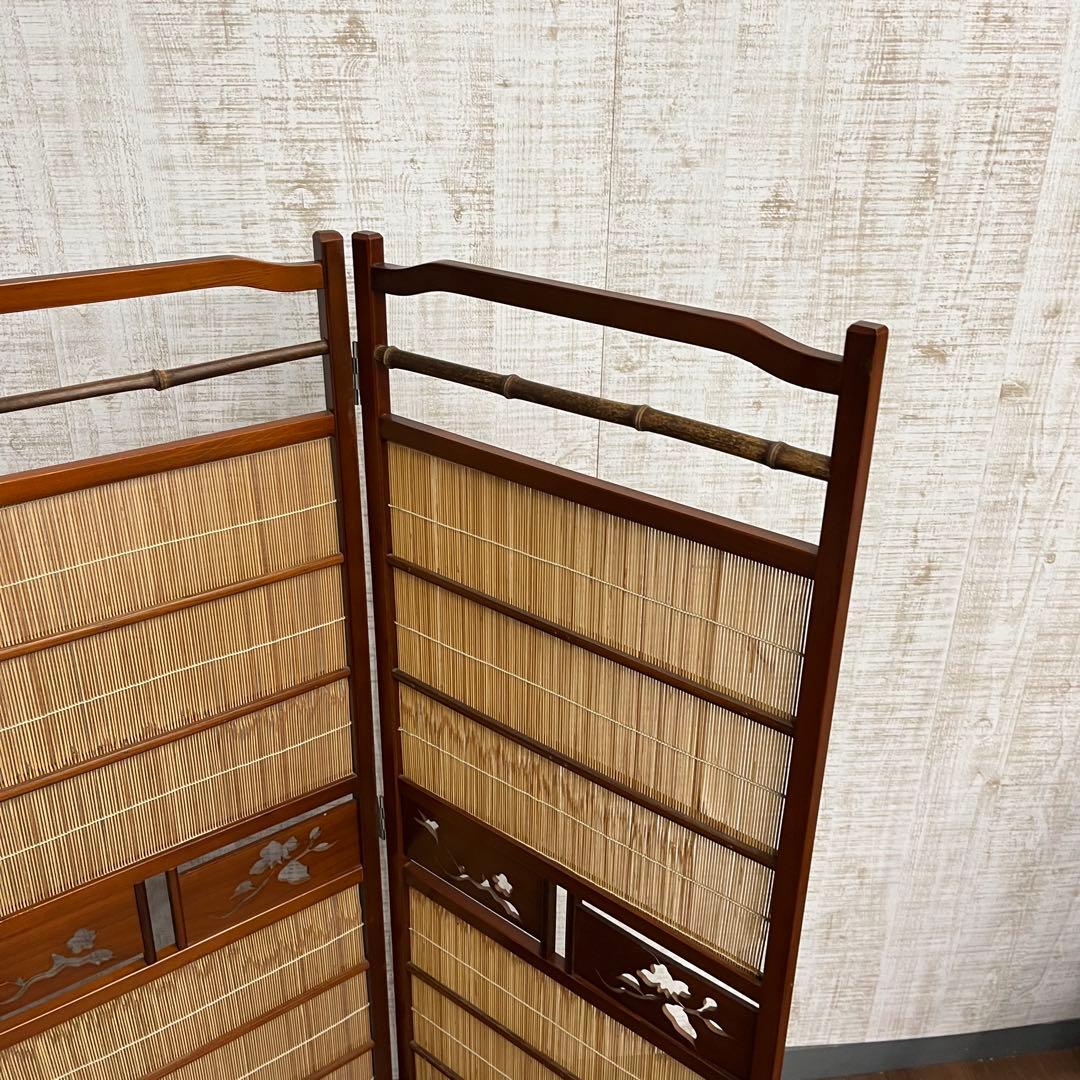 【アンティーク】昭和レトロ 4連 衝立 パーテーション 透かし彫り 古道具