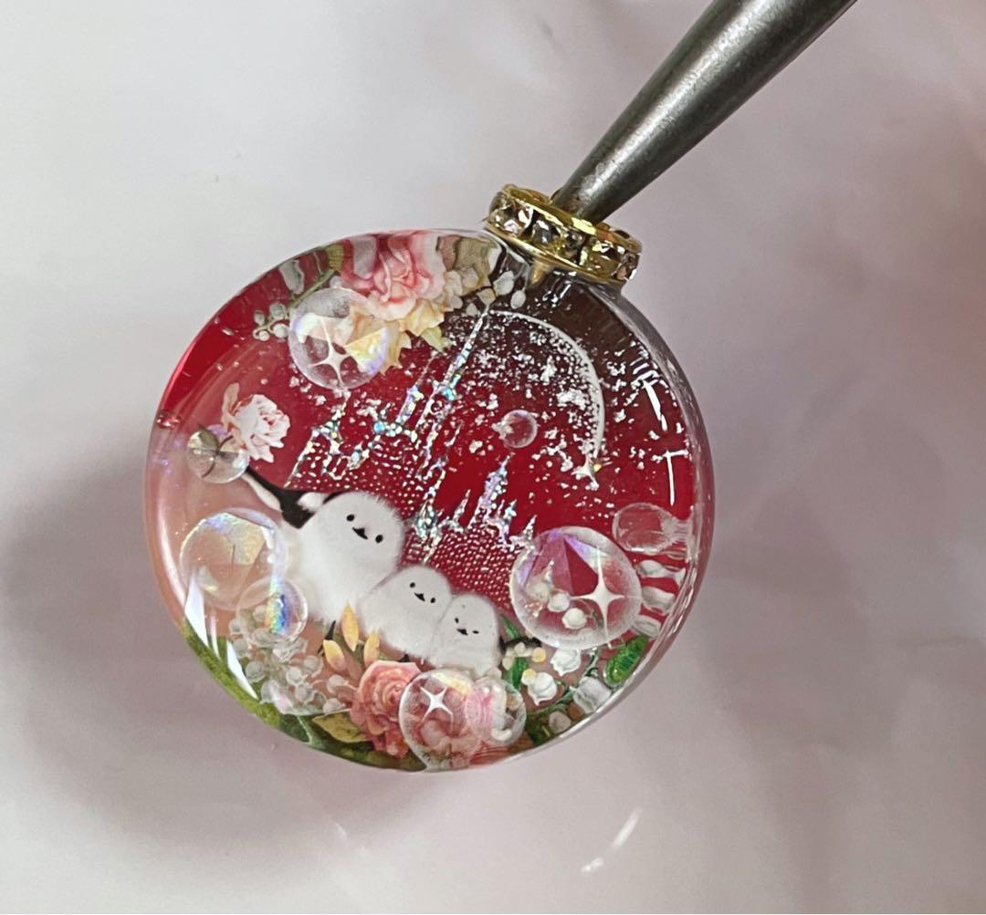 展示用/レジン/お城とシマエナガ　すずらん　薔薇　蓄光　オルゴナイトネックレス