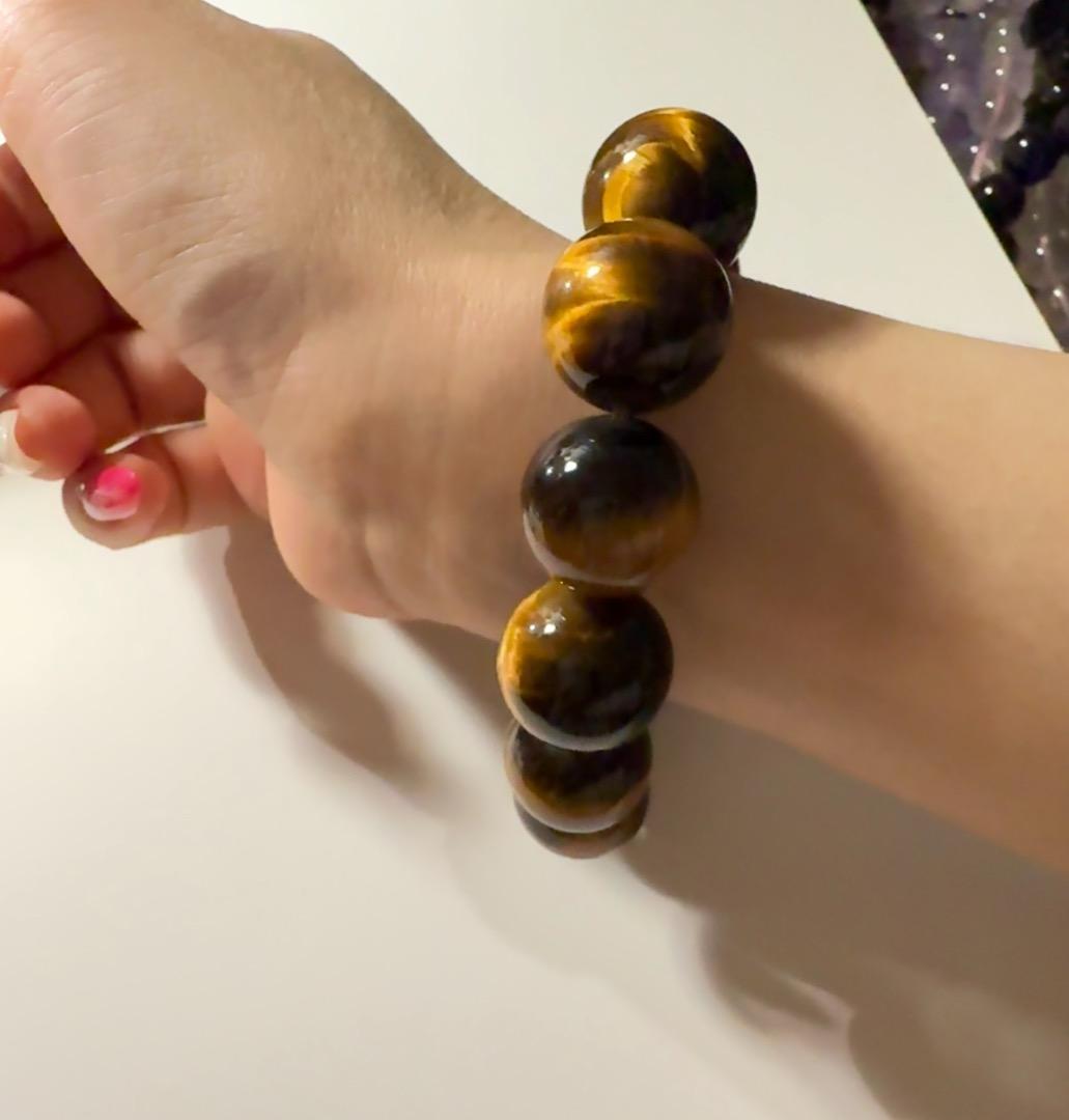 天然石 黄虎眼石クリスタルブレスレット16mm
