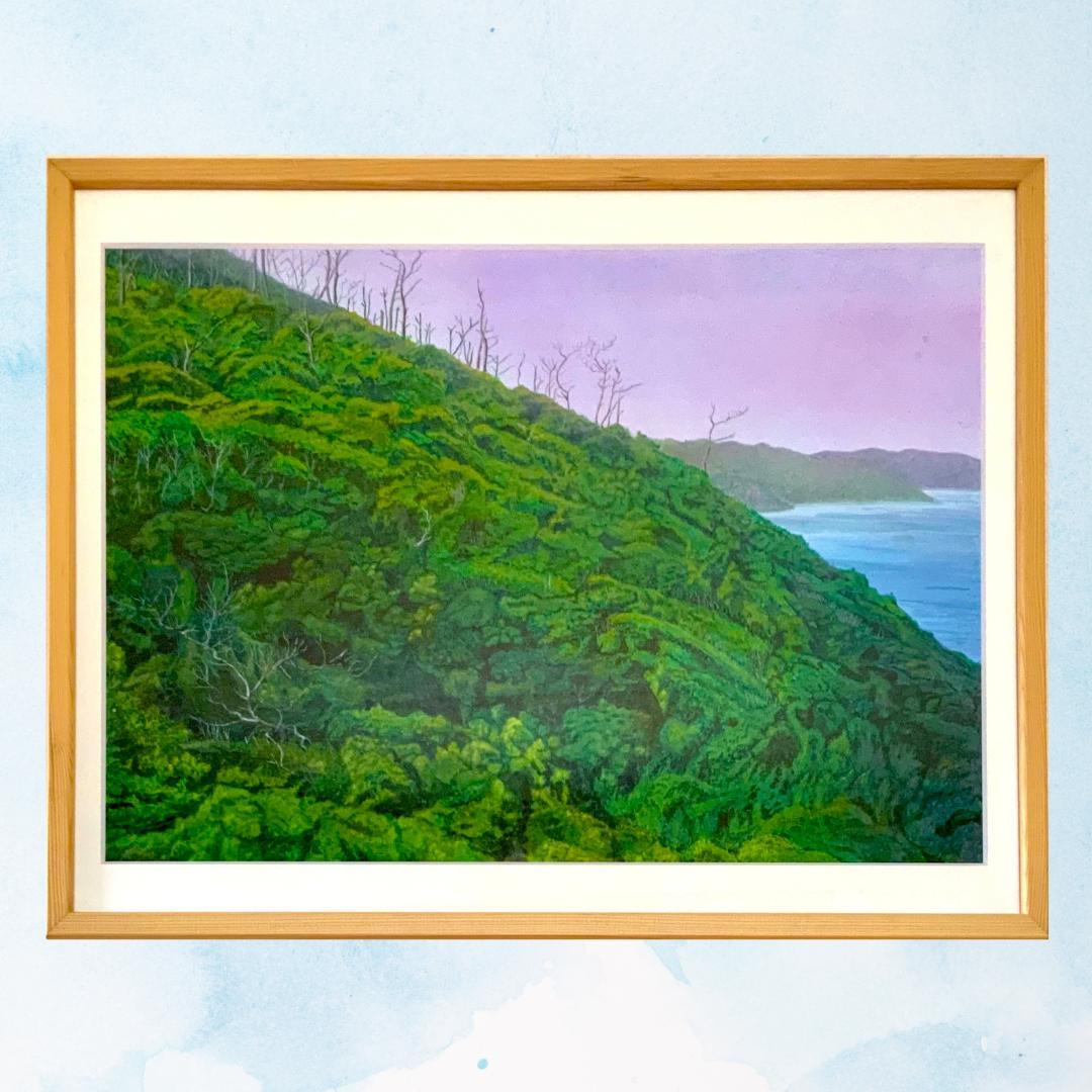 風景画/新緑の奄美大島 アクリル画P10 額縁付き 南の島 大自然