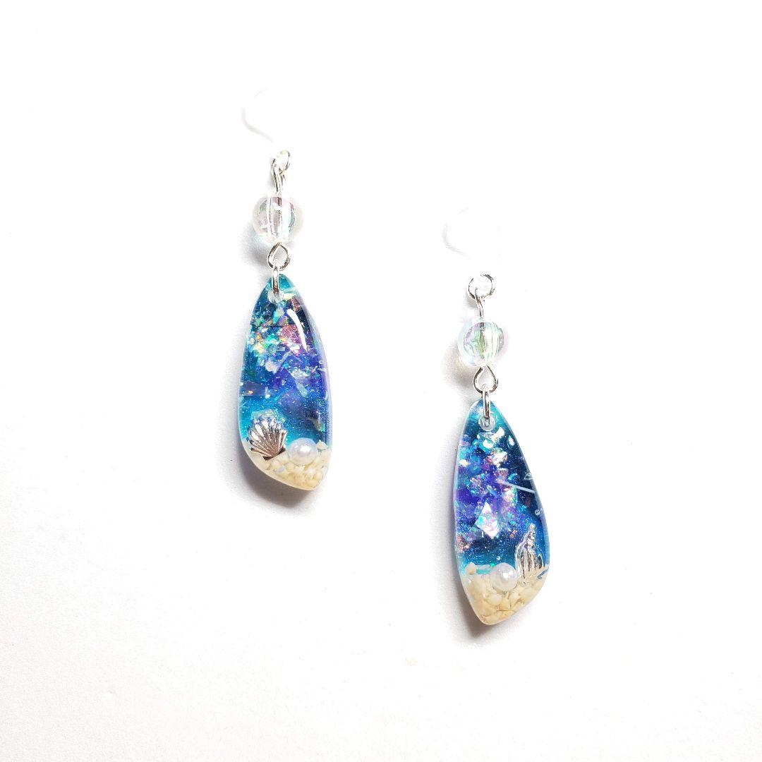 No.1408-B　海・星の砂☆レジン☆ピアス・イヤリング(シルバー)