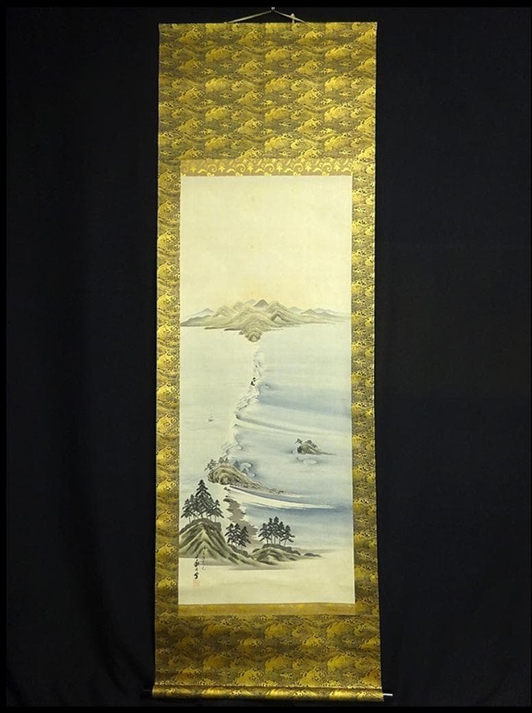 【真作】掛軸 高原雅洲(直巌)『大鳴門真景』絹本 二重箱付 掛け軸 a06016