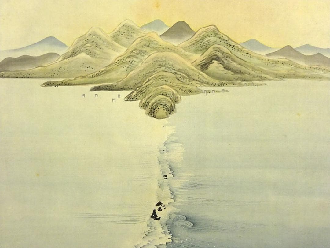 【真作】掛軸 高原雅洲(直巌)『大鳴門真景』絹本 二重箱付 掛け軸 a06016