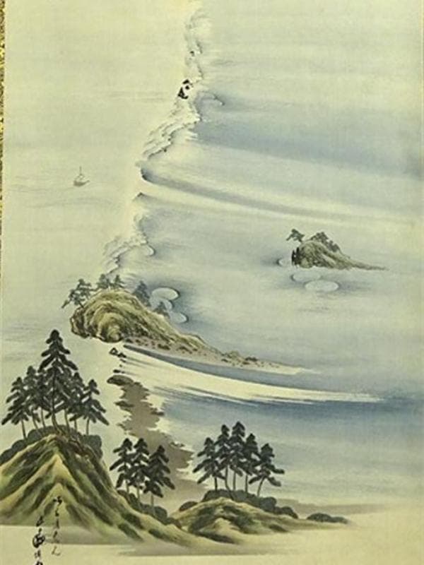 【真作】掛軸 高原雅洲(直巌)『大鳴門真景』絹本 二重箱付 掛け軸 a06016