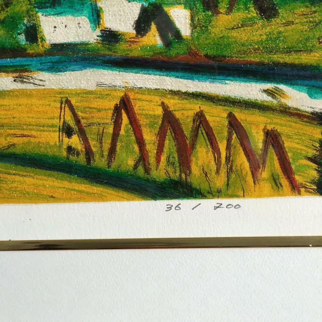 [真作] 田崎 広助/「朱富士」リトグラフ/額装 横103cm、縦88cm/美品