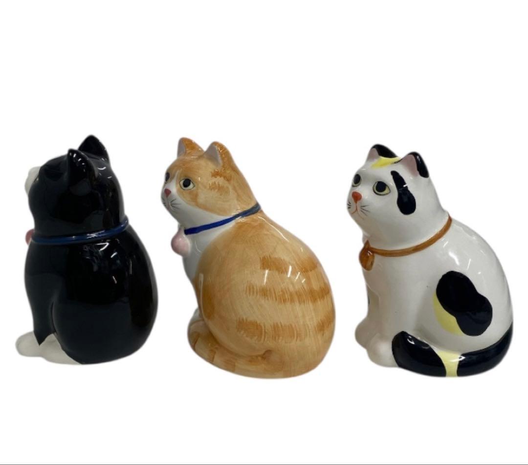 ヴィンテージ　猫(ねこ)置物　陶器製　3個セット　全長約15cm　25シ221